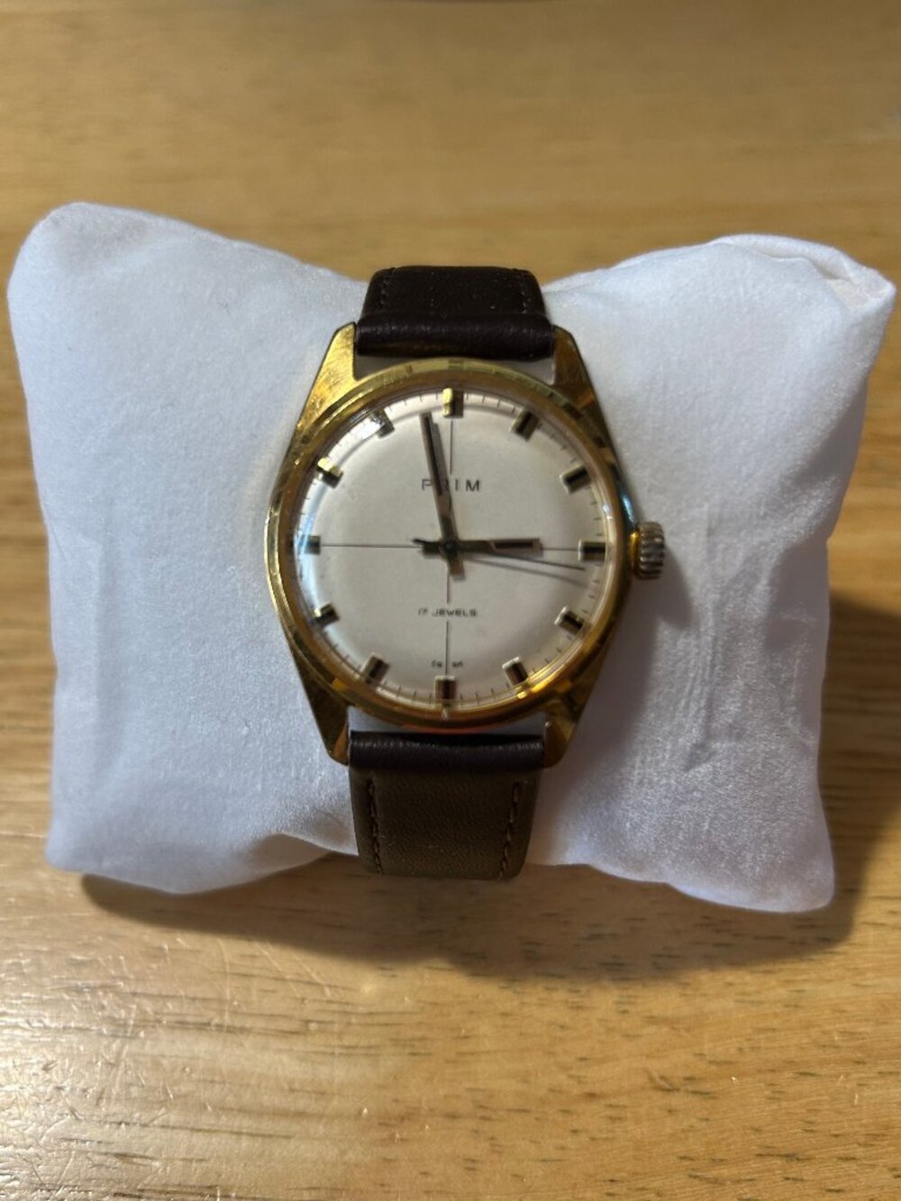 NWI Mens Prim Elegant Brown Leather Band Gold-Plated Mechanical Wristwatch